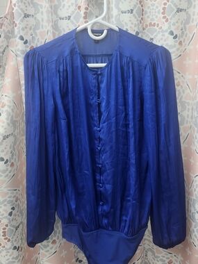 Express Women's Blue Satin Bodysuit